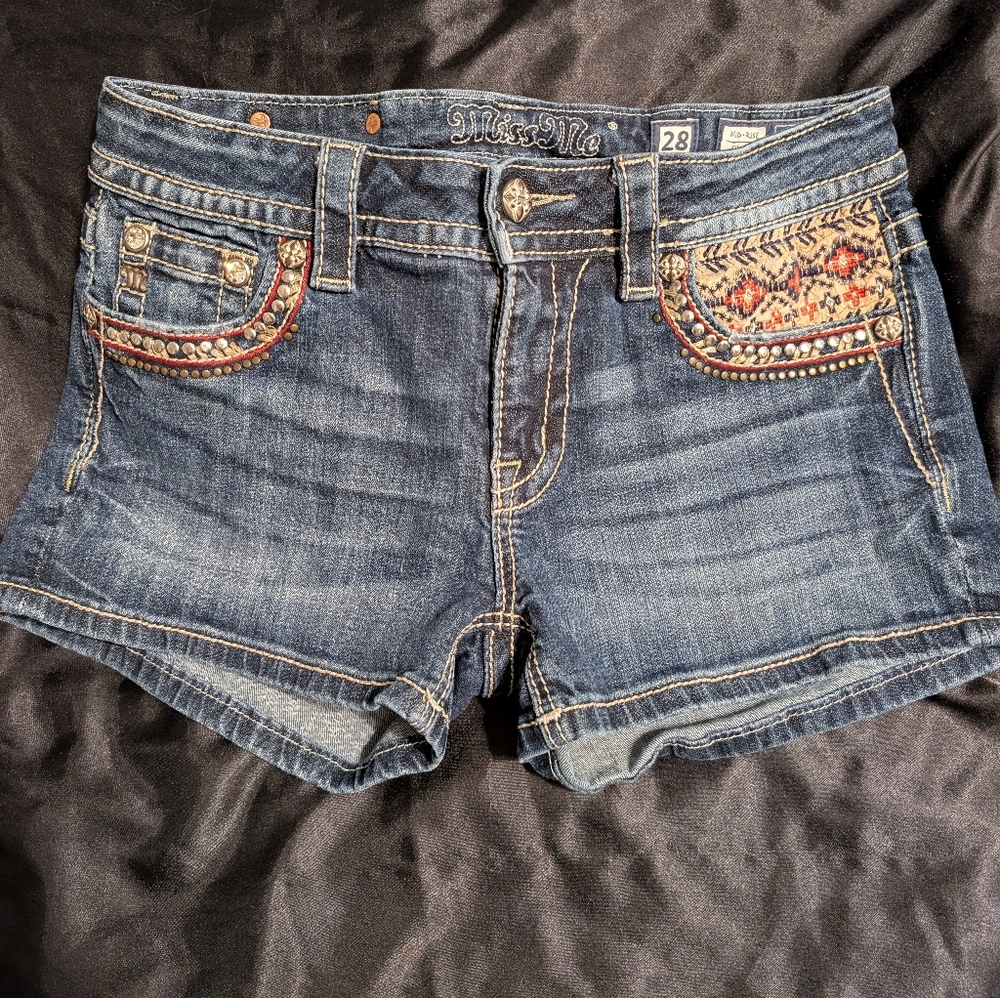 Miss Me Dark Blue Embellished Denim Shorts